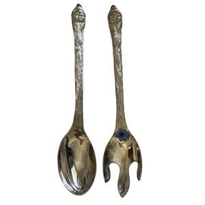 INTERNATIONAL SILVER Santa Claus Salad Serving Set Spoon Fork Christmas